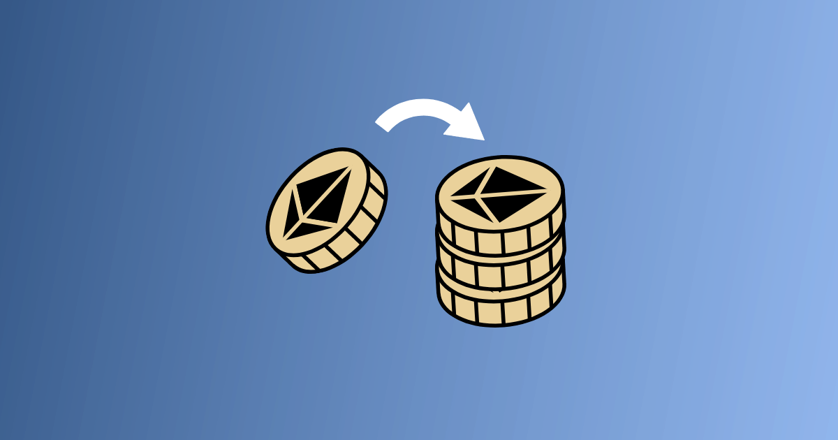 Plusieurs jetons ether empilés, dont un sur le point de l'être au sommet de tous.