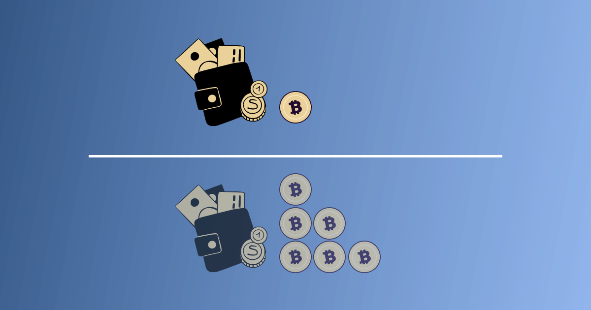 Représentation d'un wallet contenant un bitcoin (le wallet duress) et d'un autre en contenant bien plus.