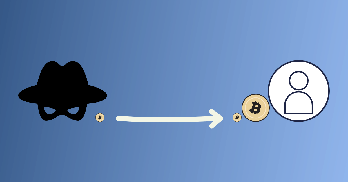 Représentation d'une attaque dust par l'envoi d'un petit montant de BTC.