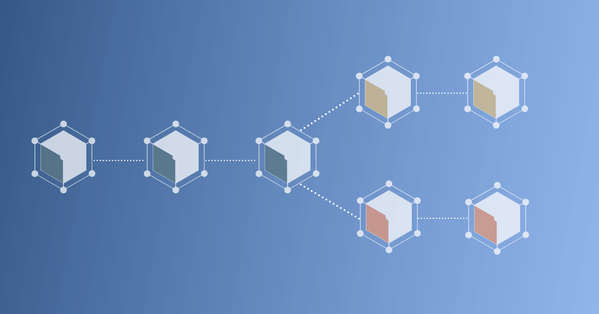 Représentation d'une blockchain se scindant en deux après un fork.