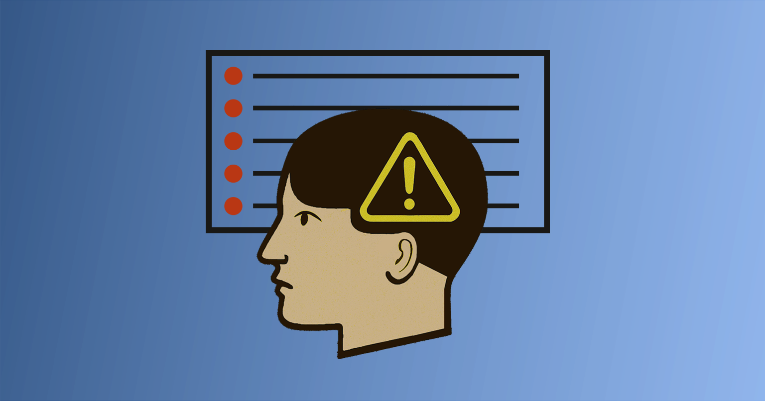 Représentation d'un visage perplexe derrière lequel une liste de 5 principes écrits sont apparents.